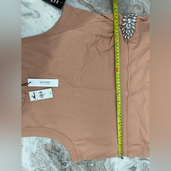 Nwt express brooch side sleeveless t-shirt dress rhinestone embellished XL peach - Picture 8 of 9